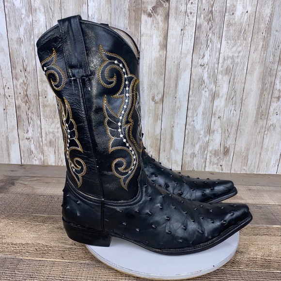 El Mexicano Women’s Cowboy Boots Black Ostrich Embroidered Leather Size 7.5 B - Picture 5 of 13